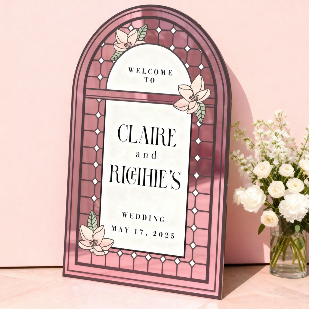 Medieval Mirror & Stained Glass Wedding Sign - Customizable Gothic Decor for 2025 Trends - SpeedyOrders