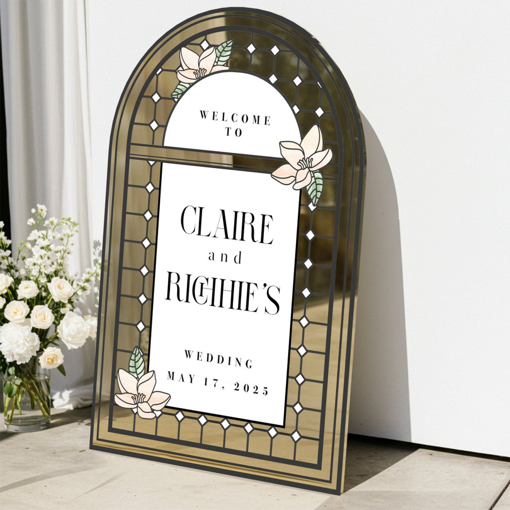 Medieval Mirror & Stained Glass Wedding Sign - Customizable Gothic Decor for 2025 Trends - SpeedyOrders