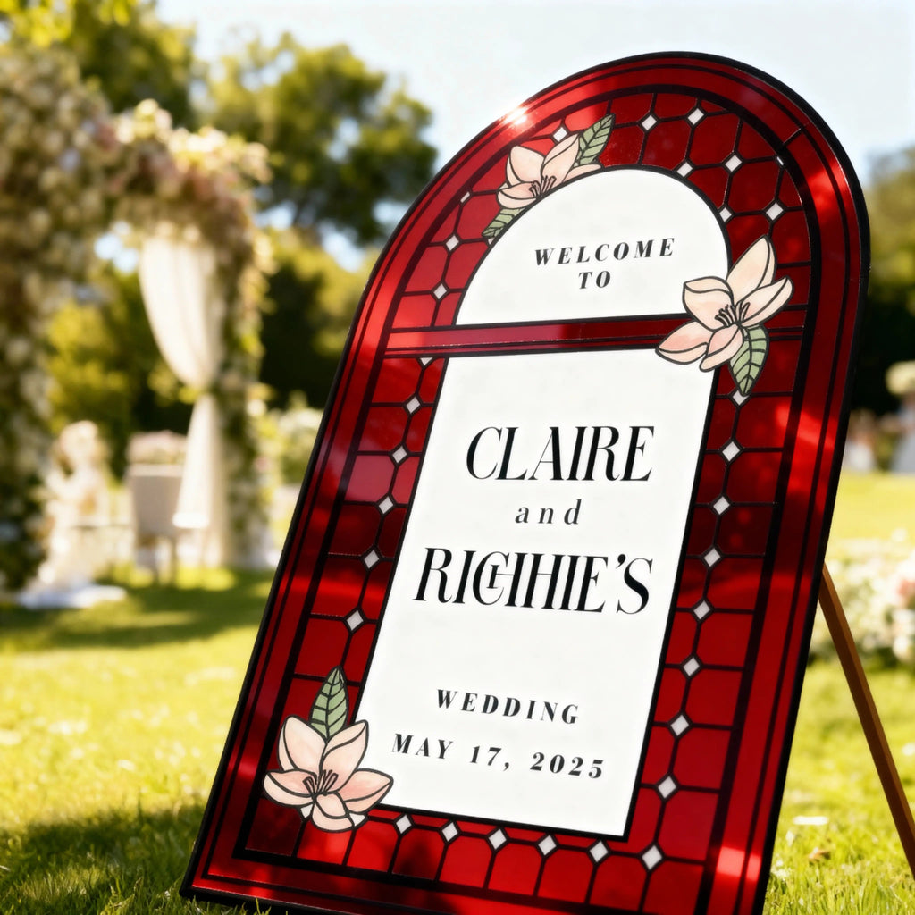 Medieval Mirror & Stained Glass Wedding Sign - Customizable Gothic Decor for 2025 Trends - SpeedyOrders