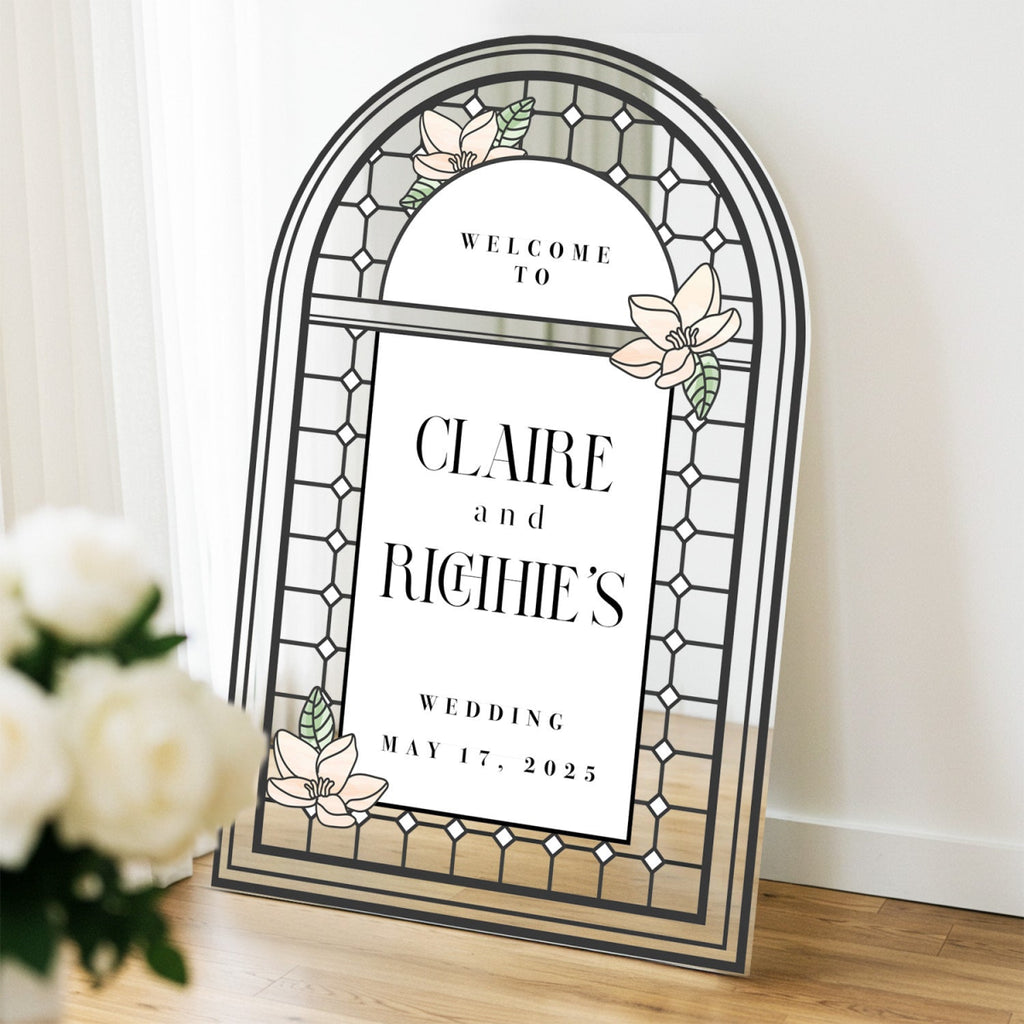 Medieval Mirror & Stained Glass Wedding Sign - Customizable Gothic Decor for 2025 Trends - SpeedyOrders