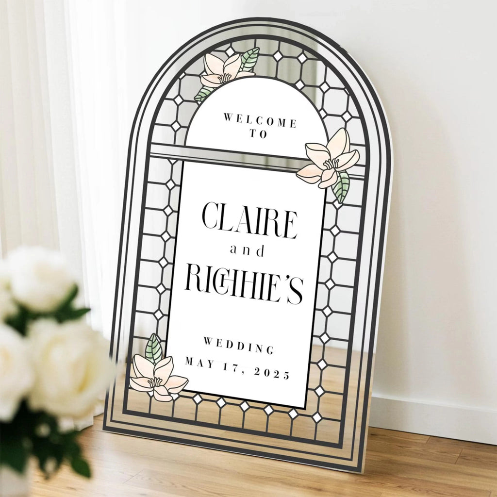 Medieval Mirror & Stained Glass Wedding Sign - Customizable Gothic Decor for 2025 Trends - SpeedyOrders
