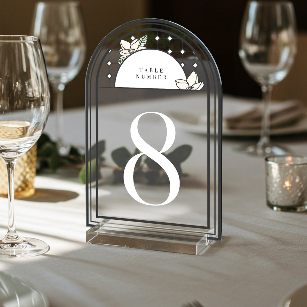 Medieval Mirror & Stained Glass Wedding Table Numbers, Acrylic Or Mirrored Table Numbers, Floral Wedding Decorations - SpeedyOrders