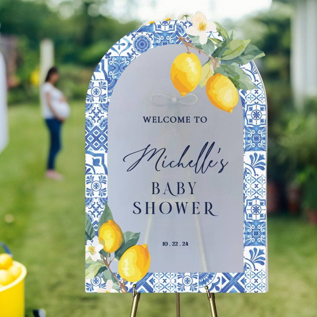 Mediterranean Baby Shower Welcome Sign, Blue Tiles Baby Shower Sign, - SpeedyOrders