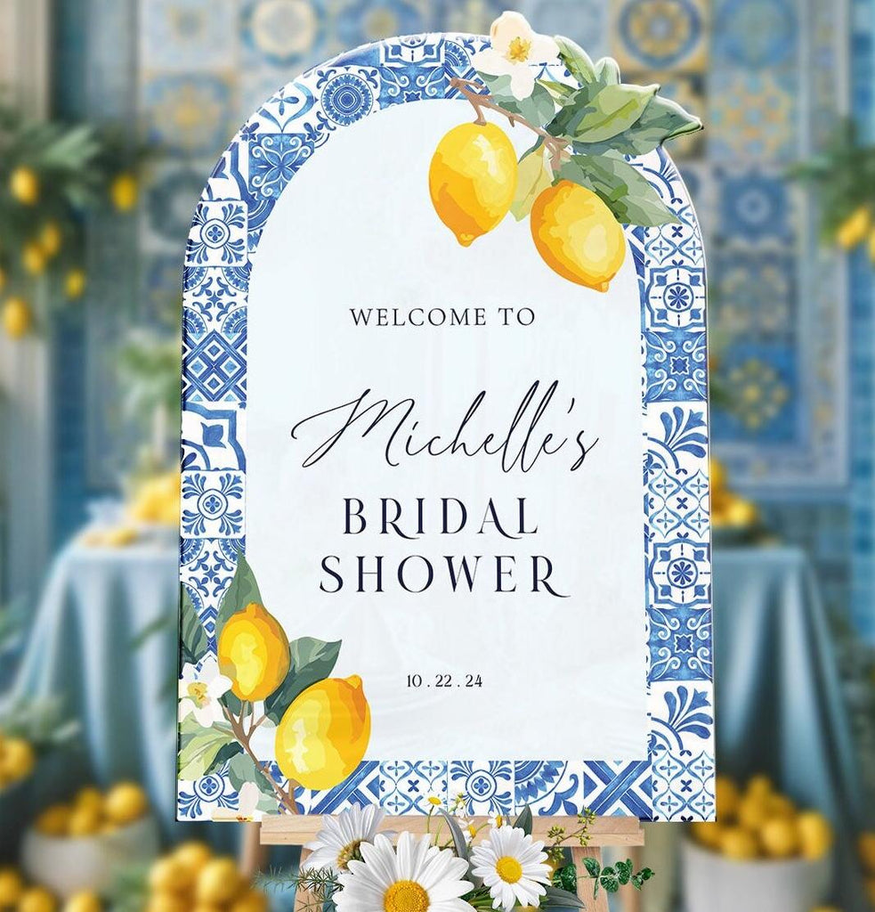 Mediterranean Bridal Shower Sign, Blue Tiles Bridal Shower Sign, Lemon Bridal Shower Sign - SpeedyOrders