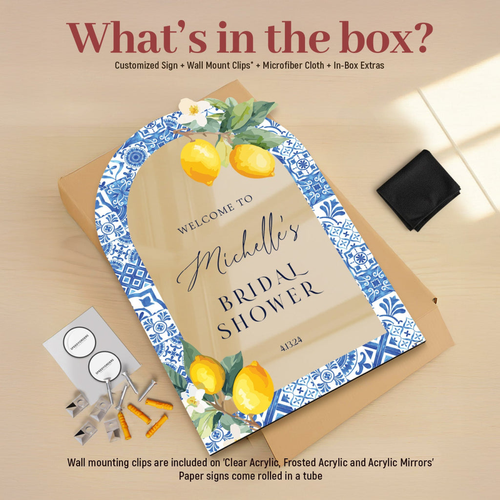 Mediterranean Bridal Shower Sign, Blue Tiles Bridal Shower Sign, Lemon Bridal Shower Sign - SpeedyOrders