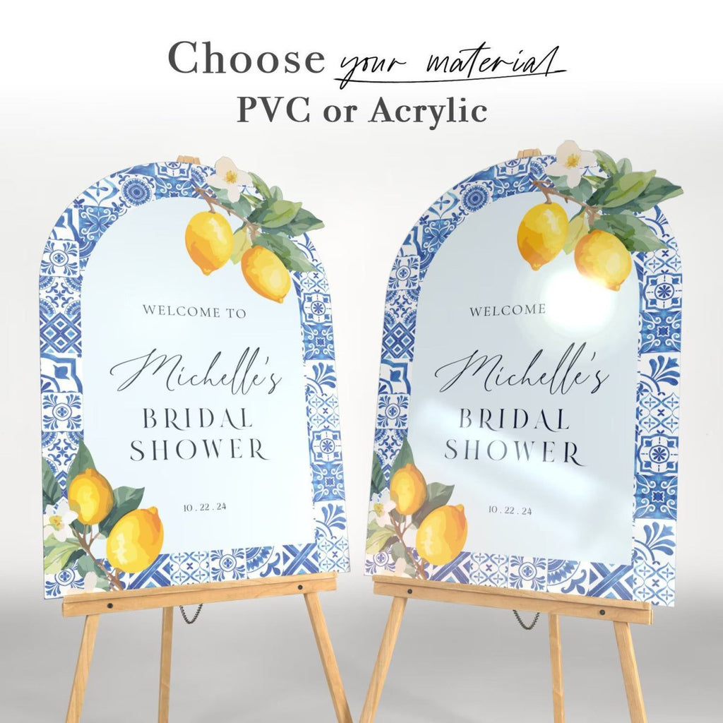 Mediterranean Bridal Shower Sign, Blue Tiles Bridal Shower Sign, Lemon Bridal Shower Sign - SpeedyOrders