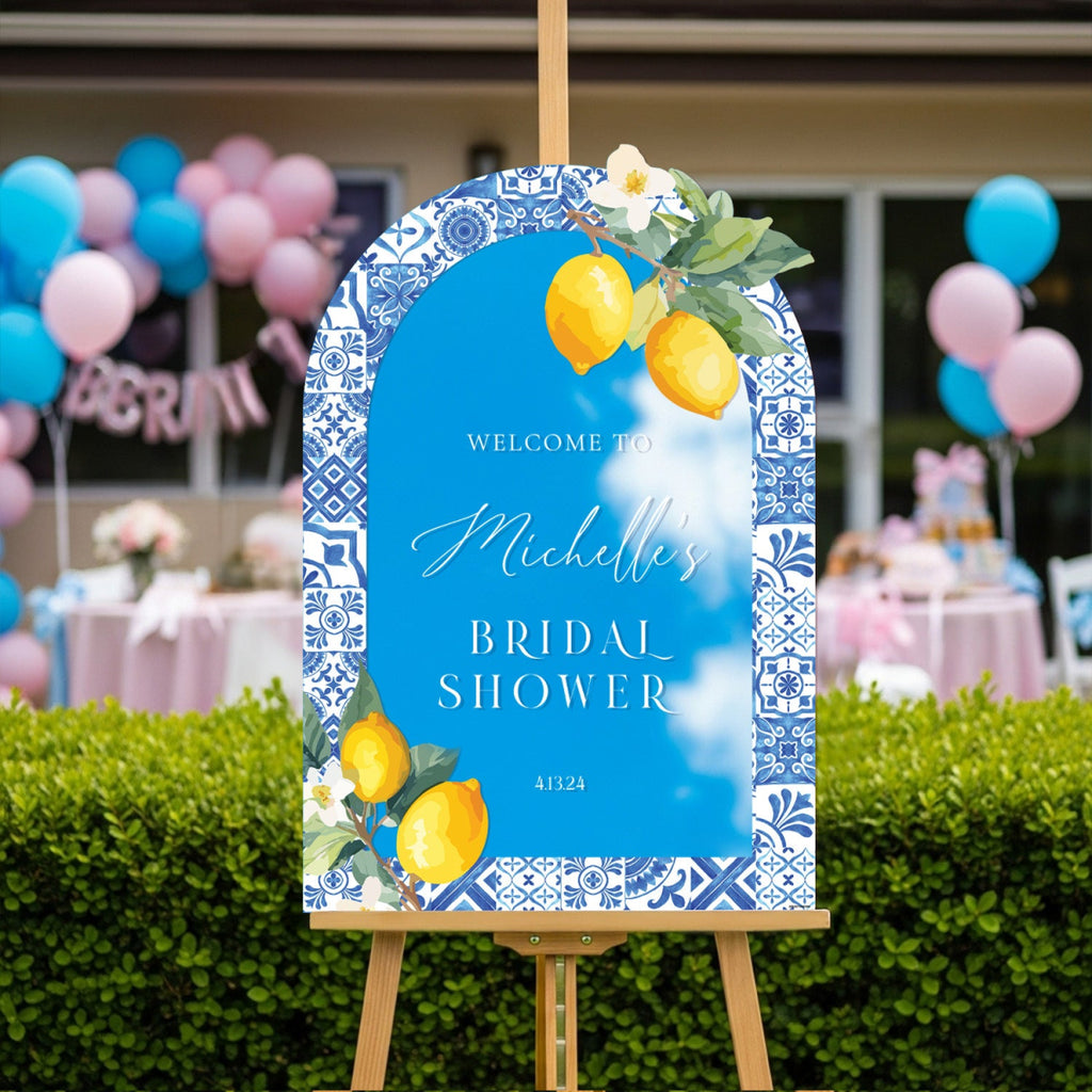 Mediterranean Bridal Shower Sign, Blue Tiles Bridal Shower Sign, Lemon Bridal Shower Sign - SpeedyOrders