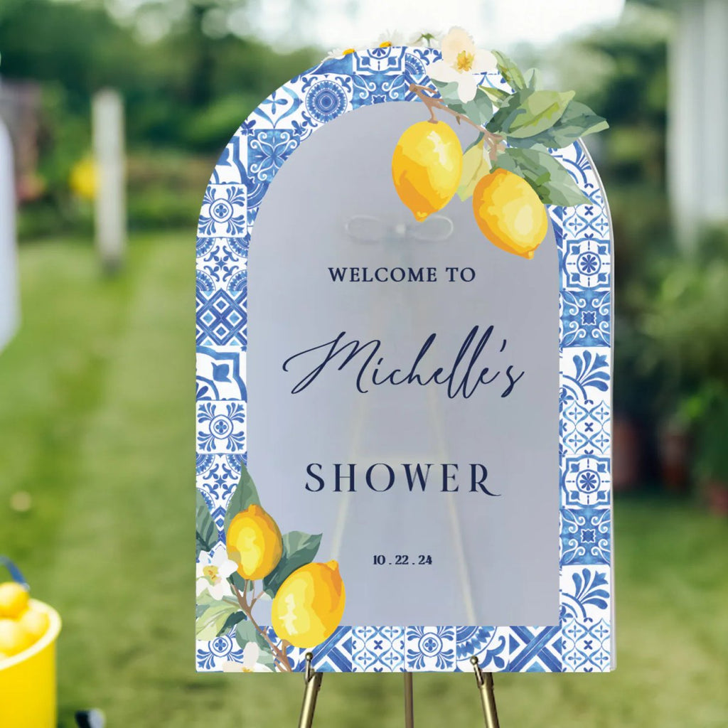 Mediterranean Bridal Shower Sign, Blue Tiles Bridal Shower Sign, Lemon Bridal Shower Sign - SpeedyOrders