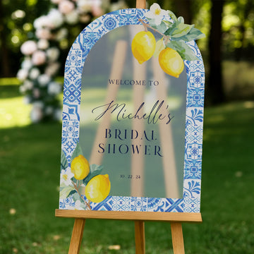 Mediterranean Bridal Shower Sign, Blue Tiles Bridal Shower Sign, Lemon Bridal Shower Sign - SpeedyOrders