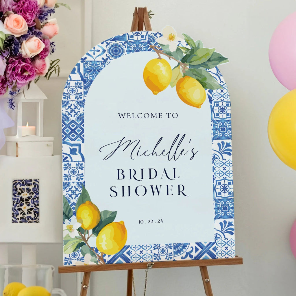 Mediterranean Bridal Shower Sign, Blue Tiles Bridal Shower Sign, Lemon Bridal Shower Sign - SpeedyOrders