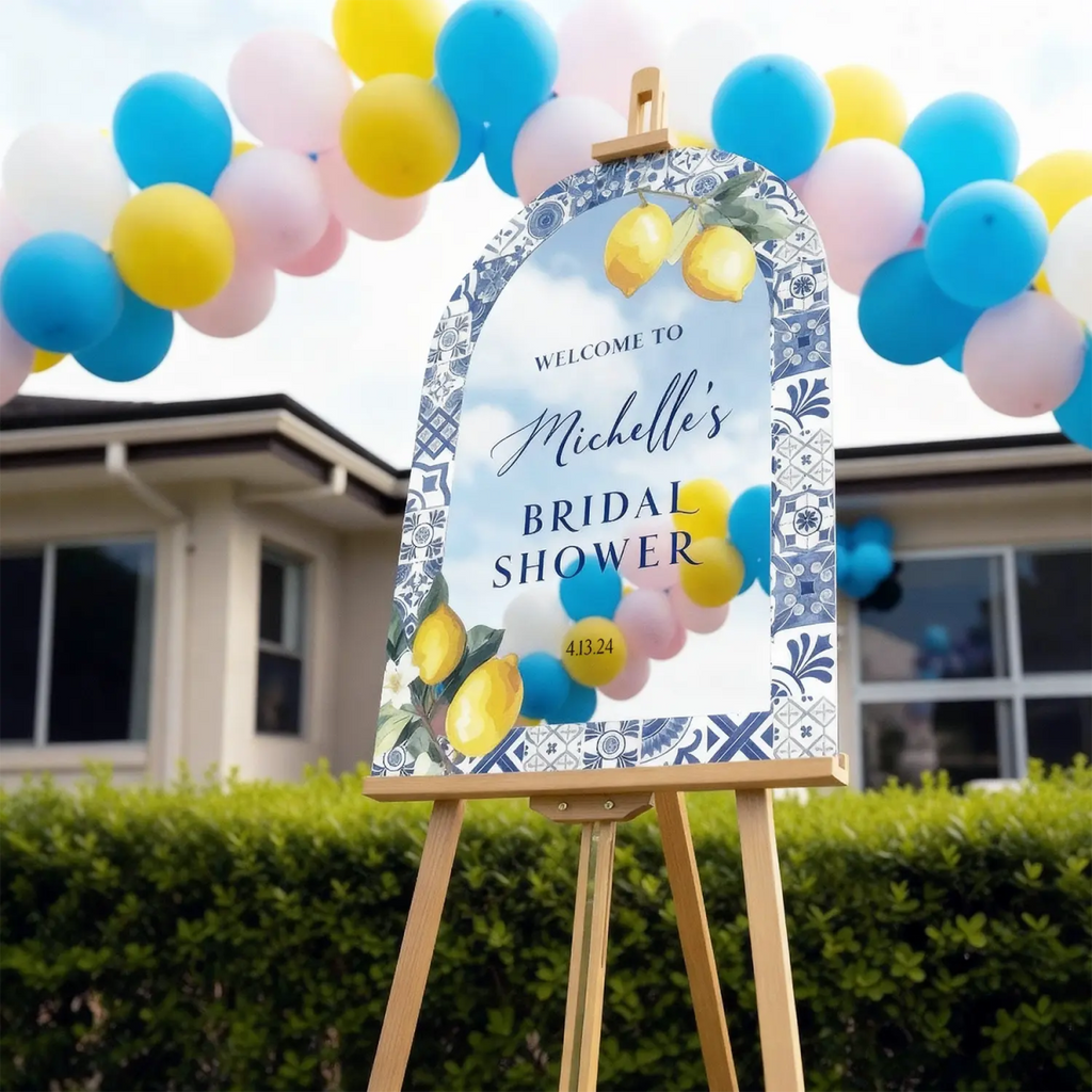 Mediterranean Bridal Shower Sign, Blue Tiles Bridal Shower Sign, Lemon Bridal Shower Sign - SpeedyOrders