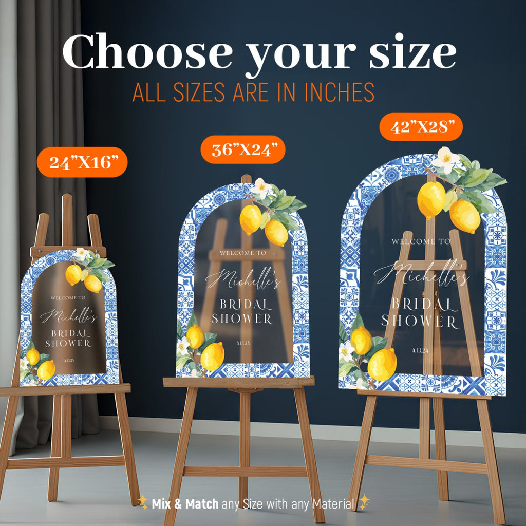 Mediterranean Bridal Shower Sign, Blue Tiles Bridal Shower Sign, Lemon Bridal Shower Sign - SpeedyOrders