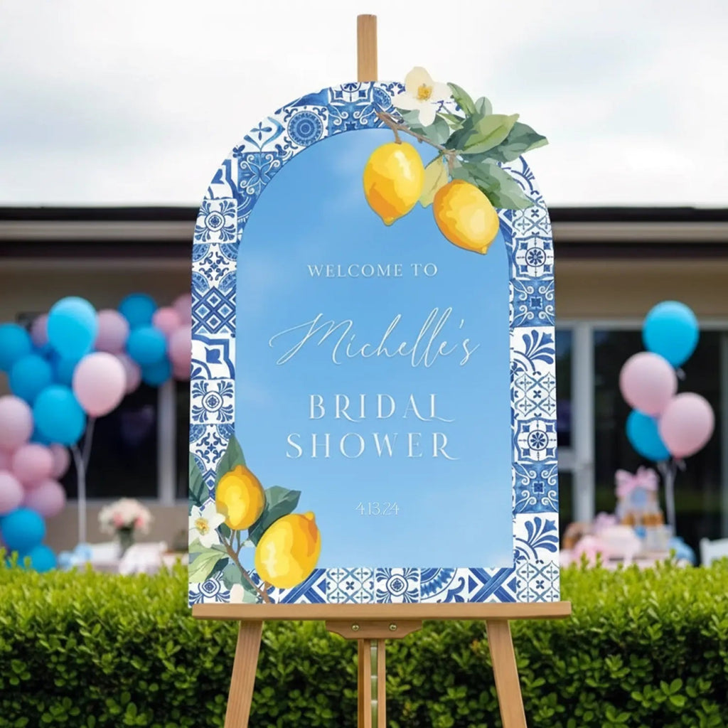 Mediterranean Bridal Shower Sign, Blue Tiles Bridal Shower Sign, Lemon Bridal Shower Sign - SpeedyOrders