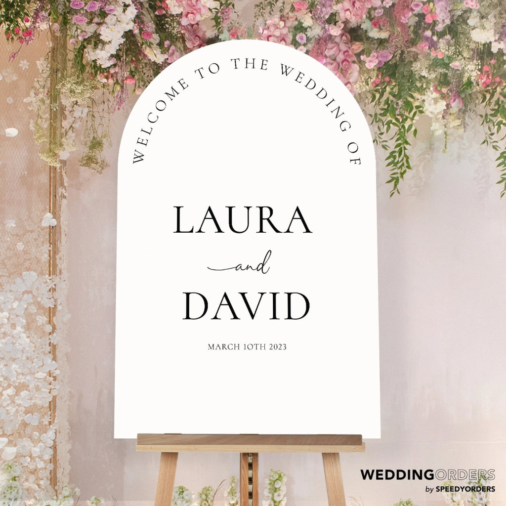 Minimalist Arched Welcome to the Wedding of Sign, White Wedding Entrance Decorations - SpeedyOrders
