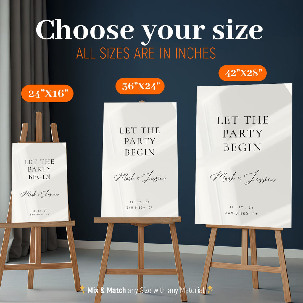 Minimalist Wedding Sign, Let the Party Begin Wedding Sign - SpeedyOrders