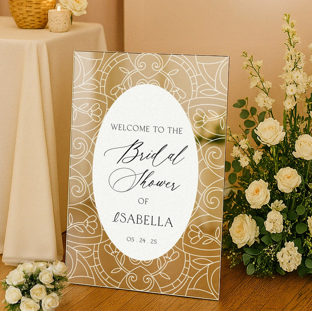 Mirror Bridal Shower Sign, Stained Glass Gold Bridal Shower Welcome Sign - SpeedyOrders