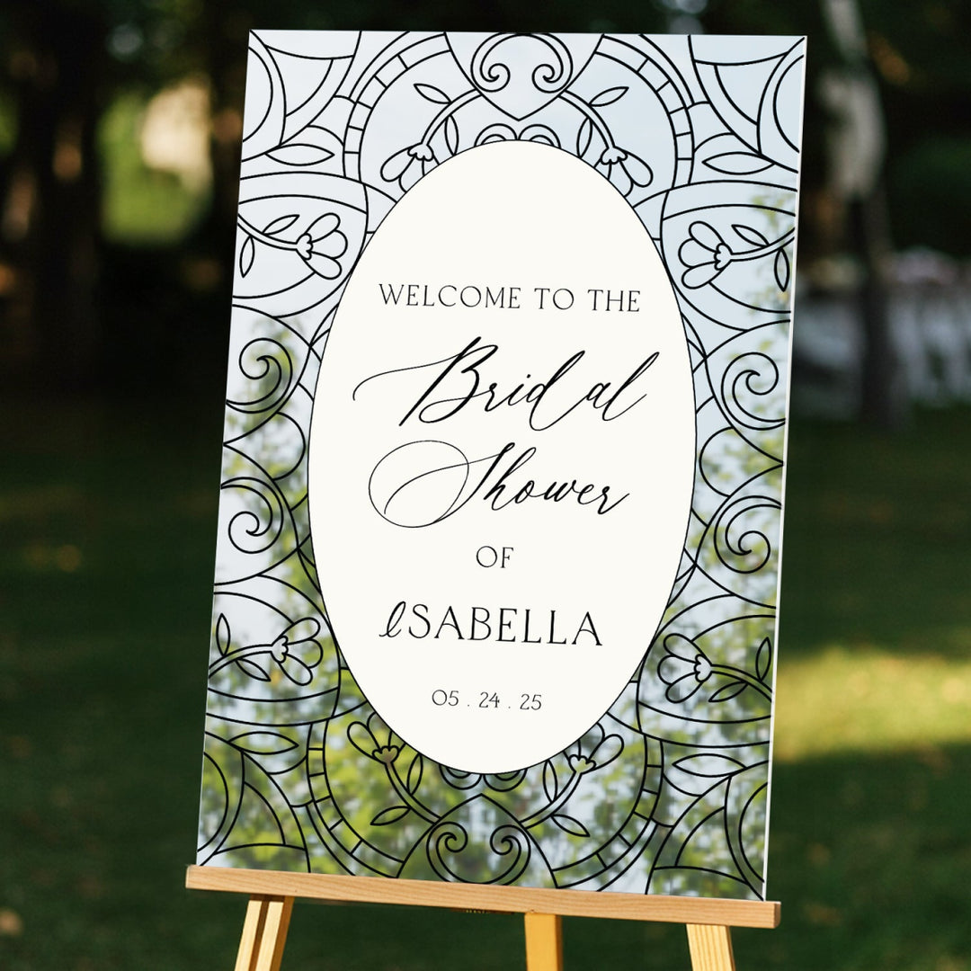 Mirror Bridal Shower Sign, Stained Glass Gold Bridal Shower Welcome Sign - SpeedyOrders