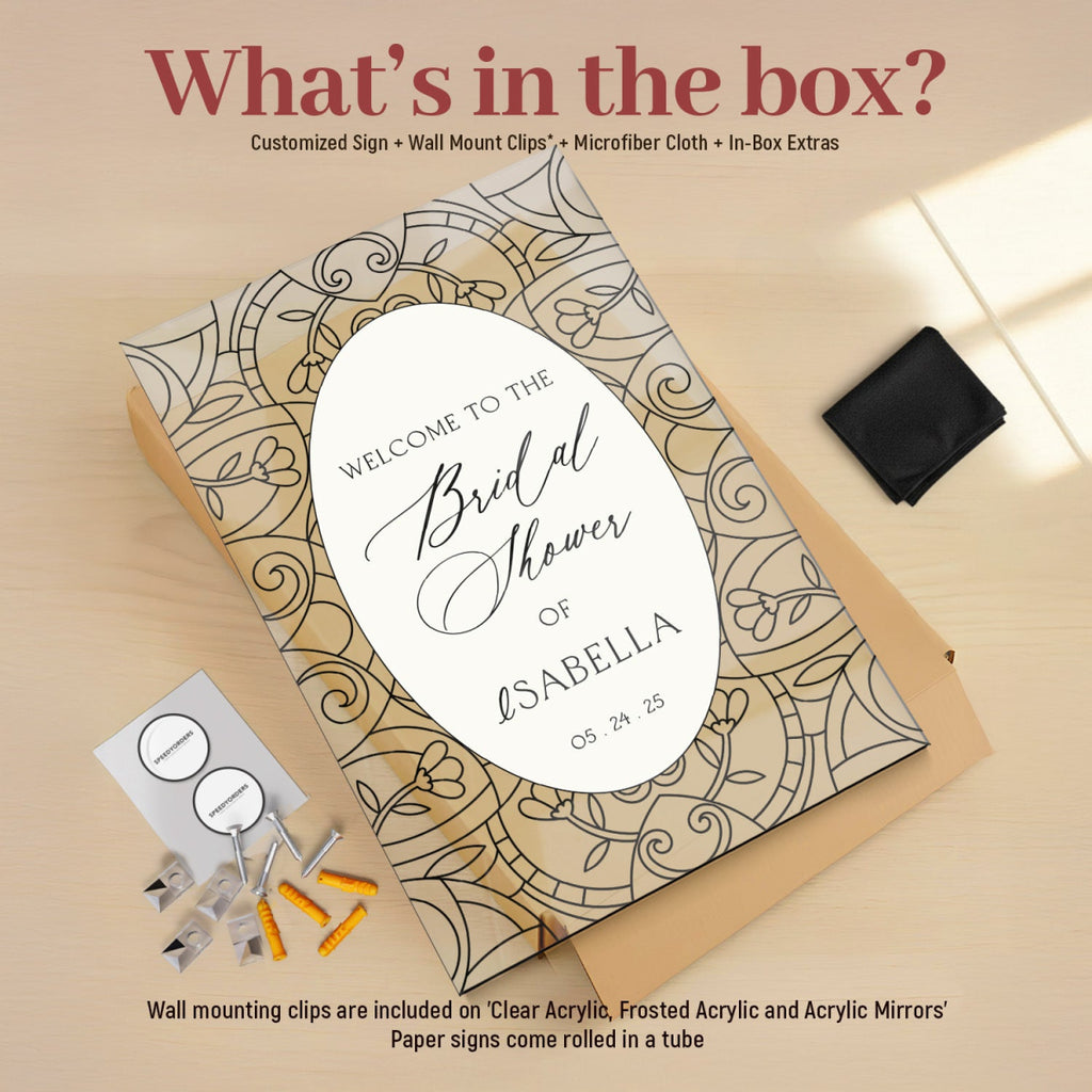 Mirror Bridal Shower Sign, Stained Glass Gold Bridal Shower Welcome Sign - SpeedyOrders