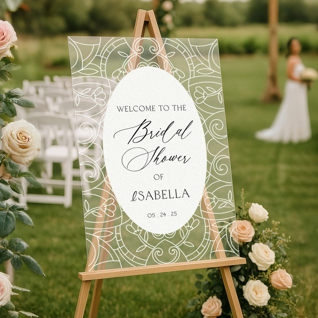 Mirror Bridal Shower Sign, Stained Glass Gold Bridal Shower Welcome Sign - SpeedyOrders