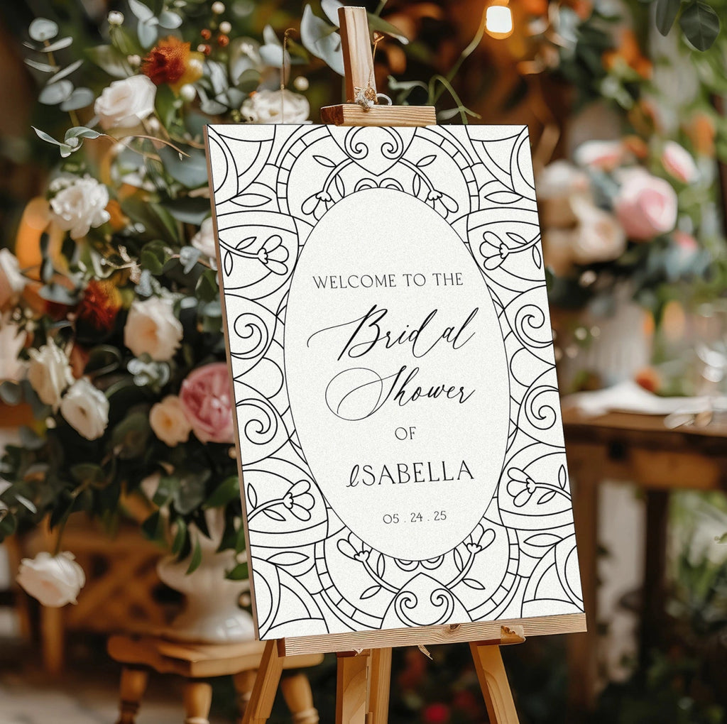 Mirror Bridal Shower Sign, Stained Glass Gold Bridal Shower Welcome Sign - SpeedyOrders