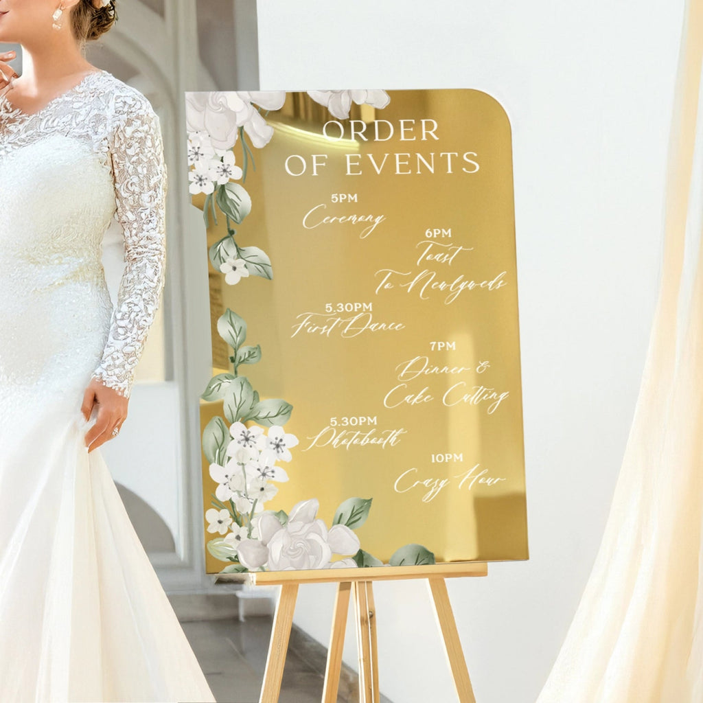 Mirror Wedding Welcome Sign Bundle Set, Seating Chart, Order Of Events and Table Signs - SpeedyOrders