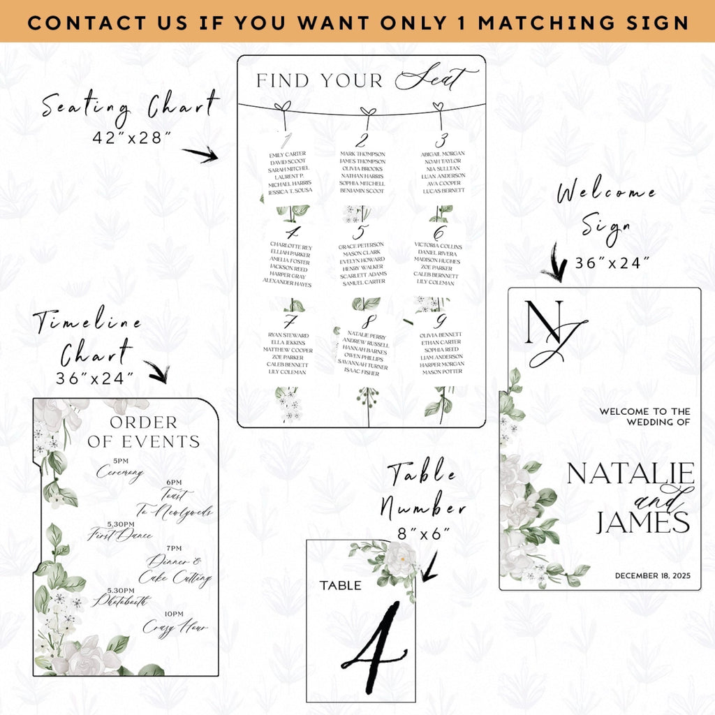 Mirror Wedding Welcome Sign Bundle Set, Seating Chart, Order Of Events and Table Signs - SpeedyOrders