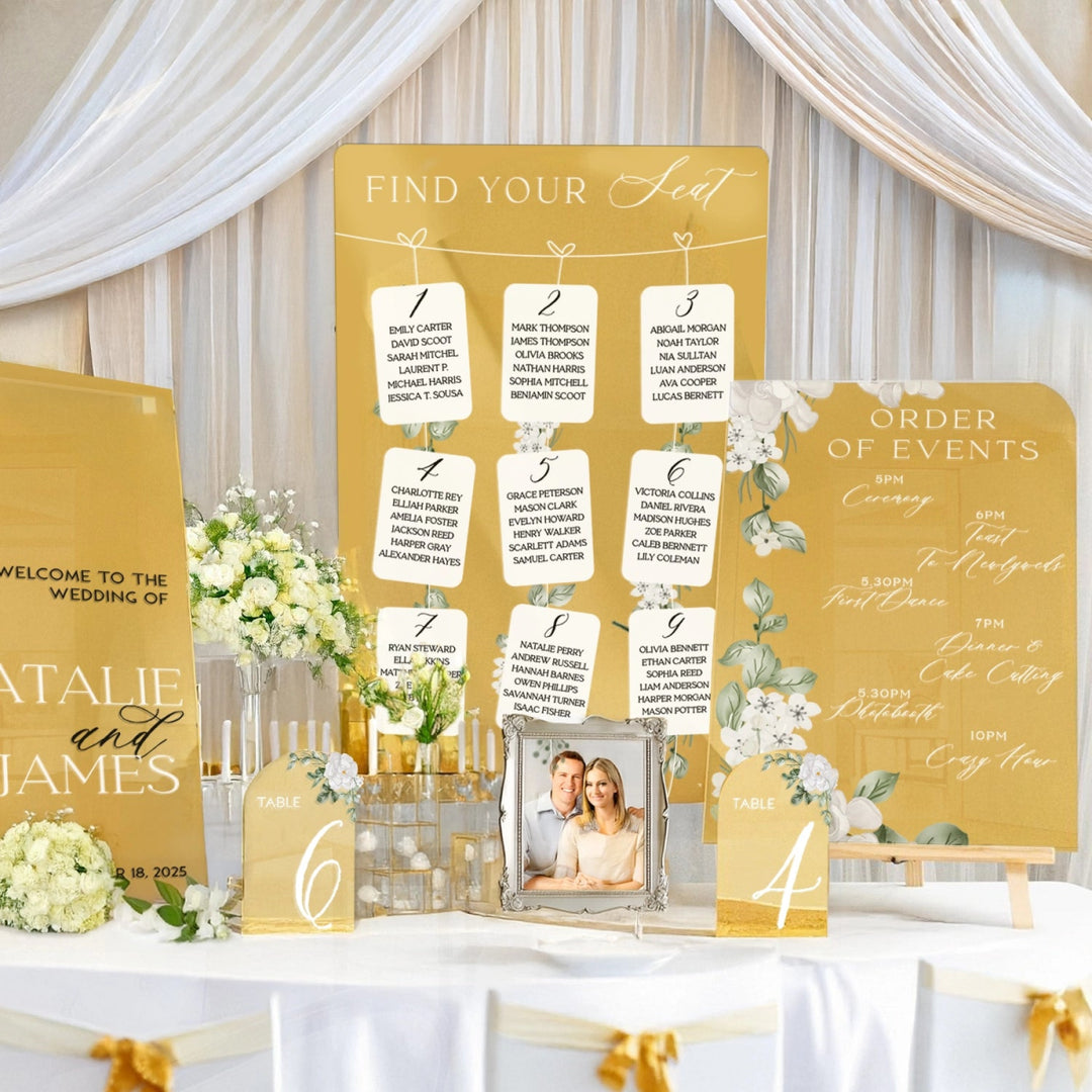Mirror Wedding Welcome Sign Bundle Set, Seating Chart, Order Of Events and Table Signs - SpeedyOrders