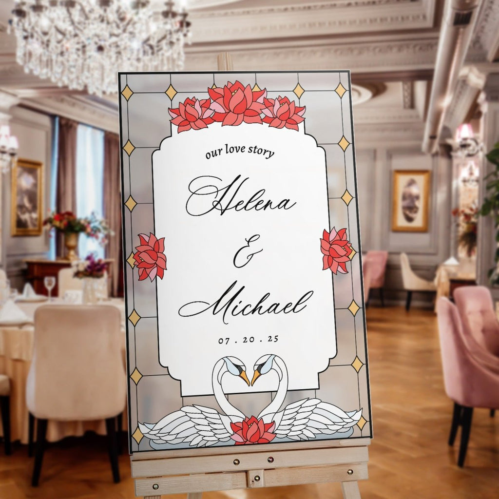Mirror Welcome Sign, Swan Wedding Sign - SpeedyOrders