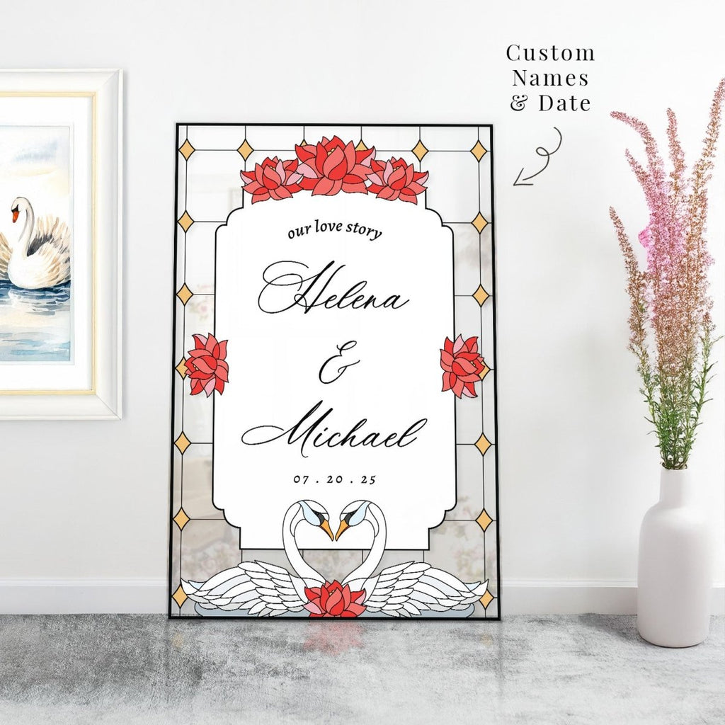 Mirror Welcome Sign, Swan Wedding Sign - SpeedyOrders