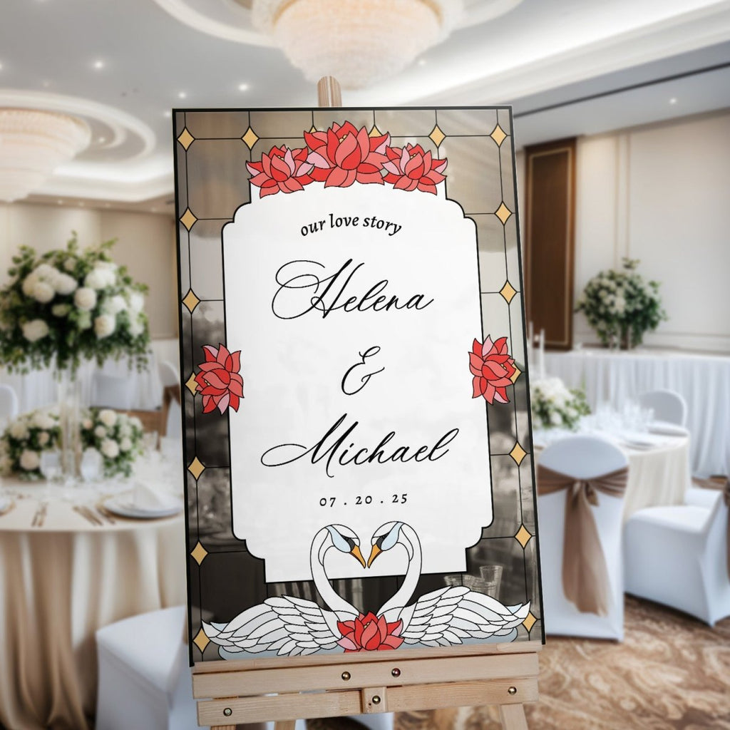 Mirror Welcome Sign, Swan Wedding Sign - SpeedyOrders