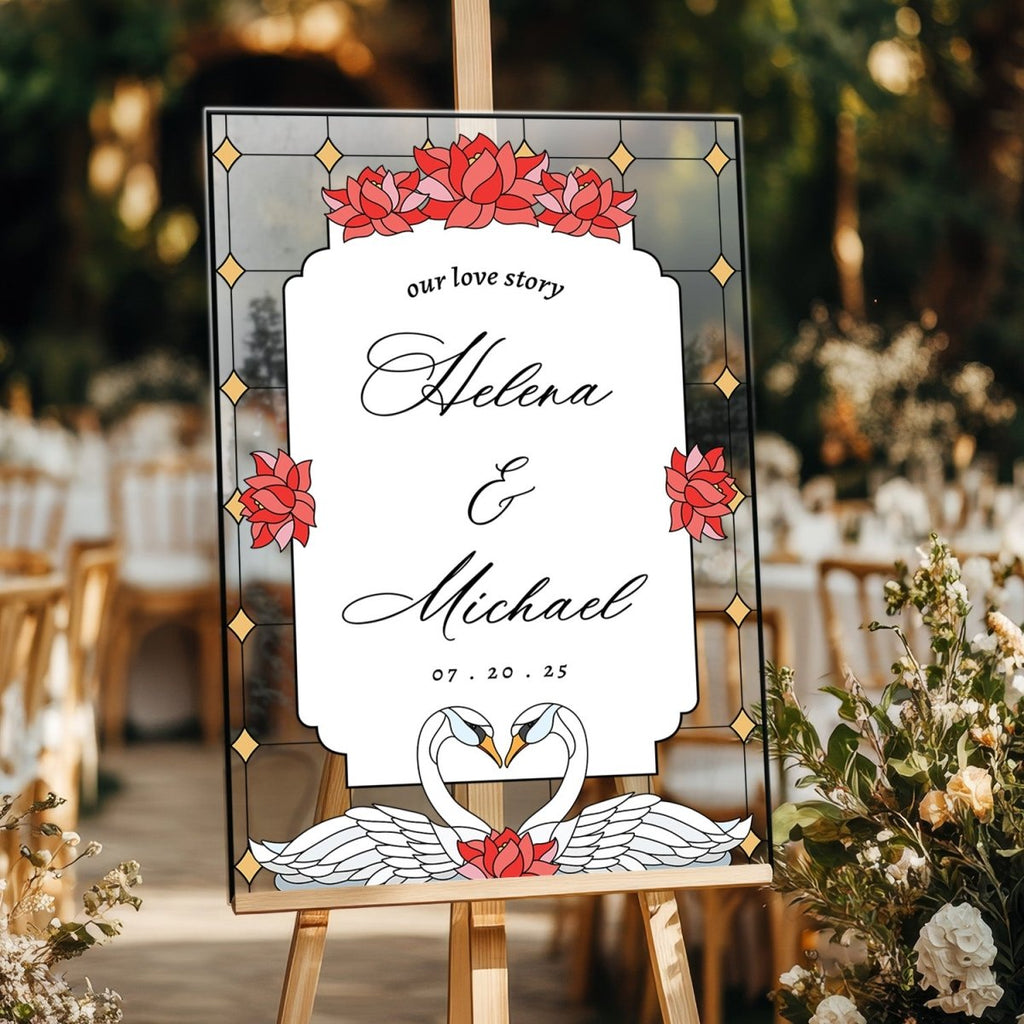 Mirror Welcome Sign, Swan Wedding Sign - SpeedyOrders