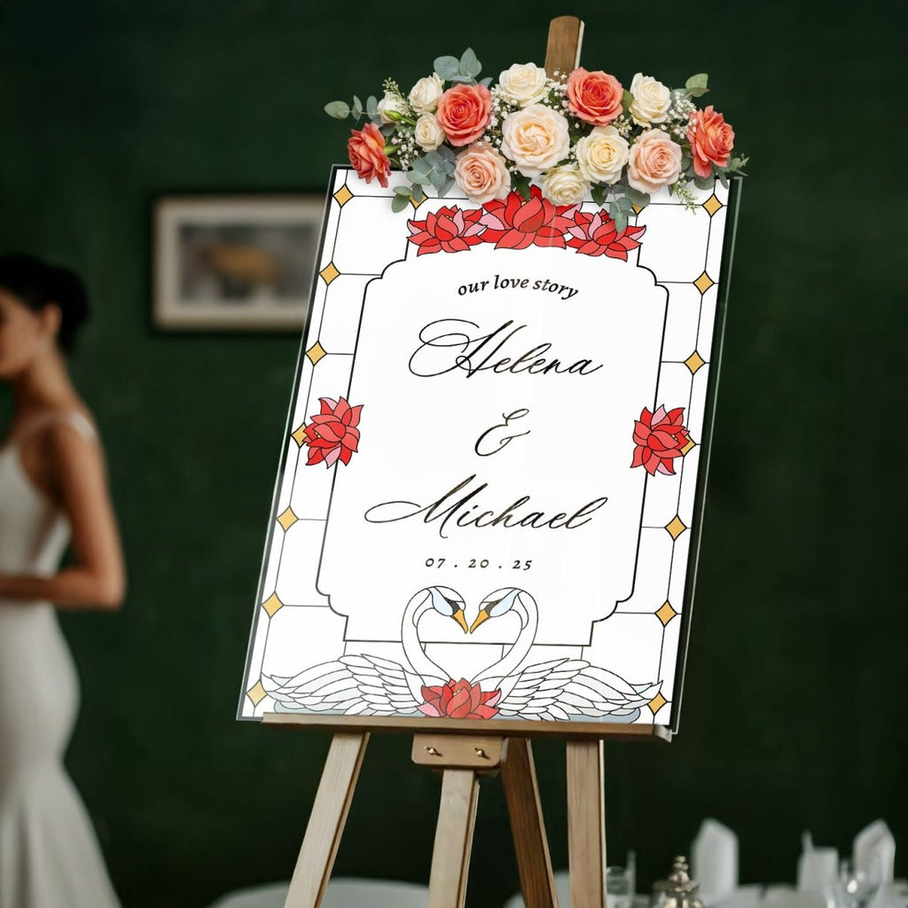 Mirror Welcome Sign, Swan Wedding Sign - SpeedyOrders