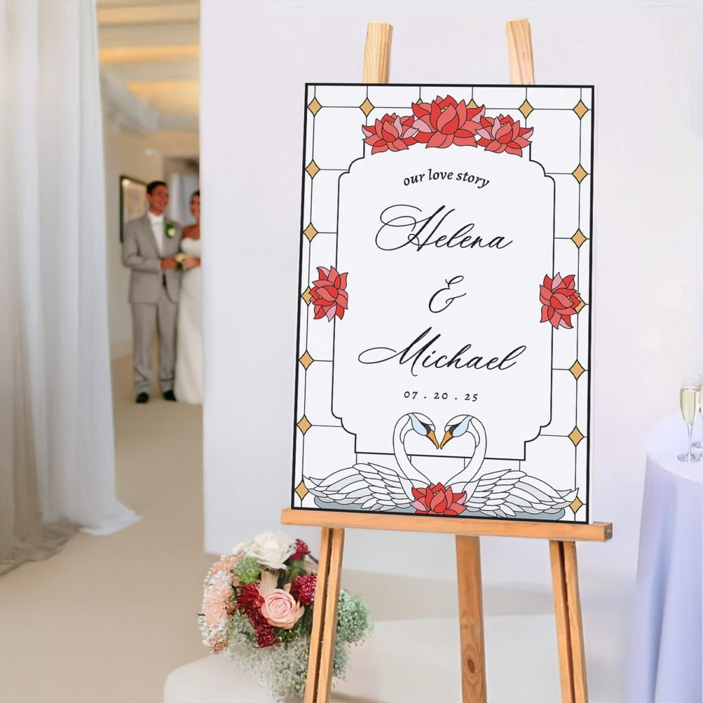 Mirror Welcome Sign, Swan Wedding Sign - SpeedyOrders