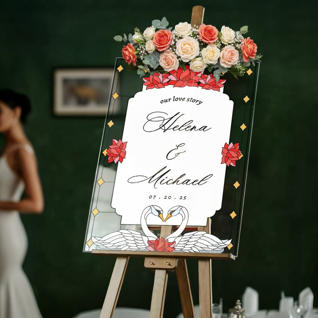 Mirror Welcome Sign, Swan Wedding Sign - SpeedyOrders