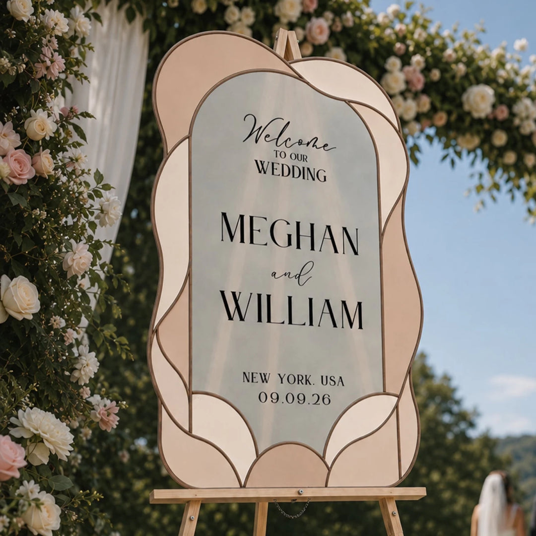 Modern Wavy Stained Glass Wedding Welcome Sign — Abstract Arch - SpeedyOrders
