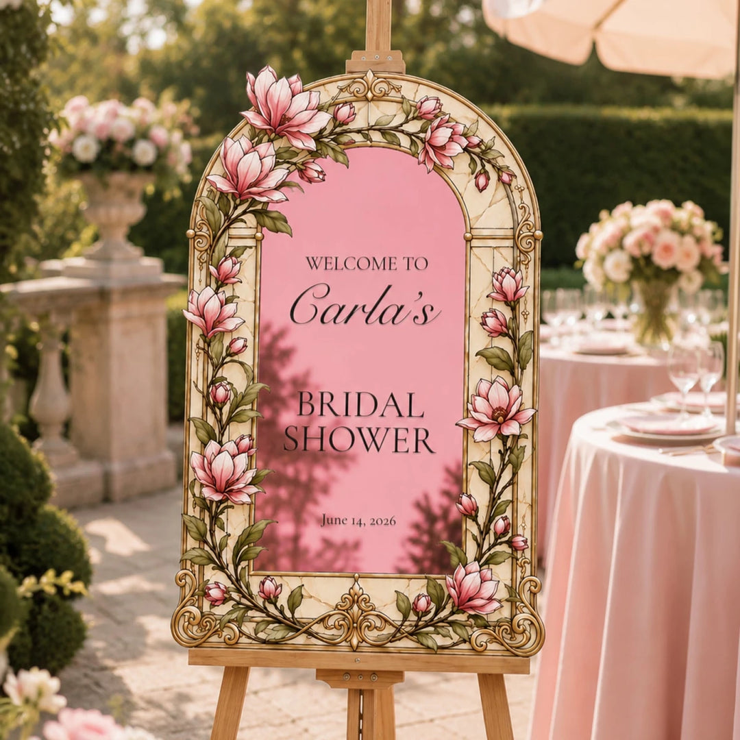 Ornate Gold Botanical Bridal Shower Welcome Sign - SpeedyOrders