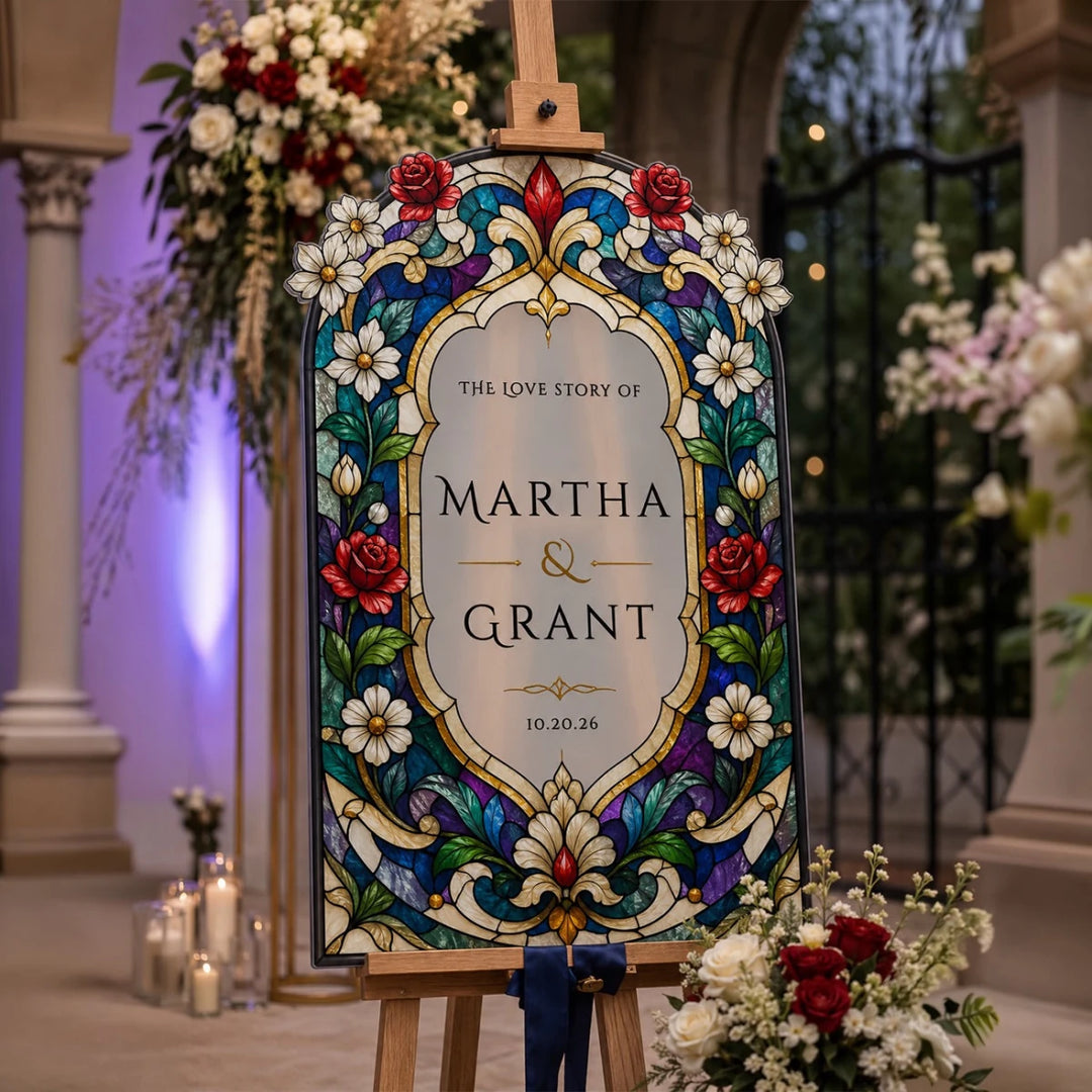 Ornate Victorian Jewel Stained Glass Wedding Welcome Sign - SpeedyOrders