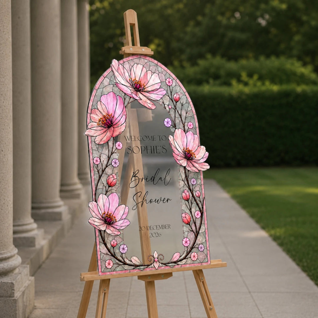 Peony Rose Oval Arch Bridal Shower Welcome Sign - SpeedyOrders