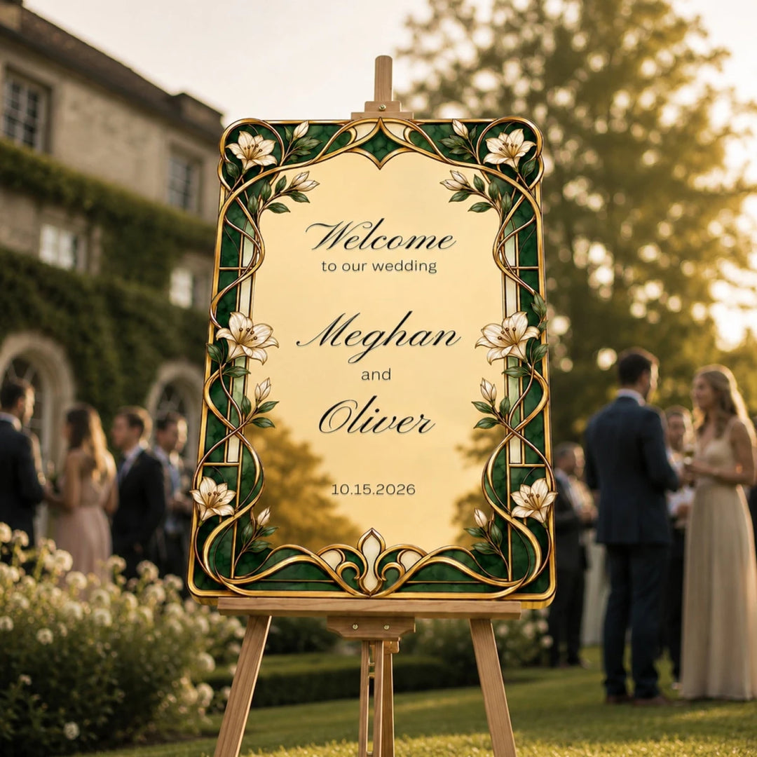 Personalized Art Nouveau Gold Vine Wedding Welcome Sign — Ornate Acrylic - SpeedyOrders