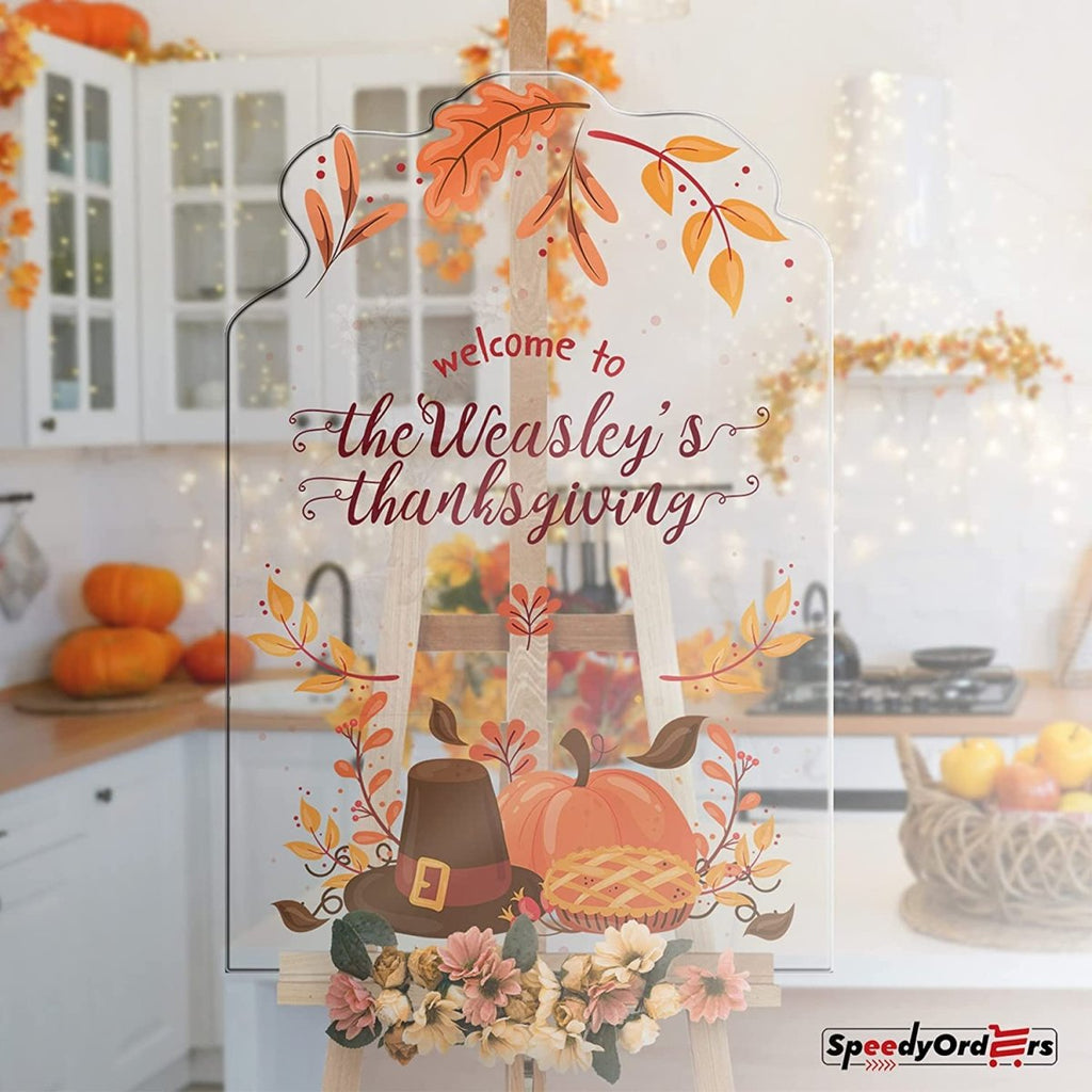 Personalized Autumn Pumpkin Pie Thanksgiving Party Welcome Sign - SpeedyOrders