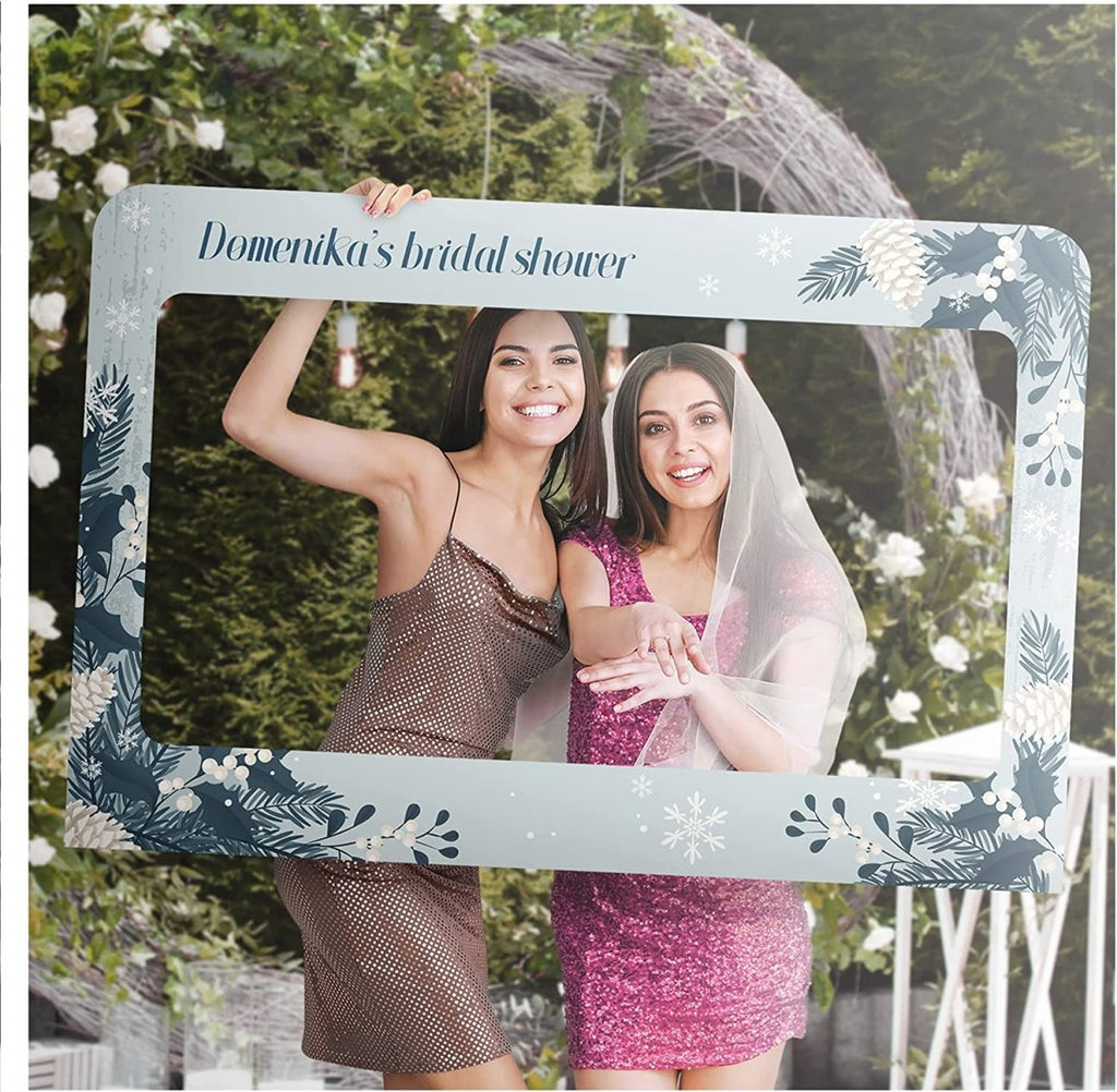 Personalized Blue Winter Bridal Shower Photo Booth Frame - SpeedyOrders