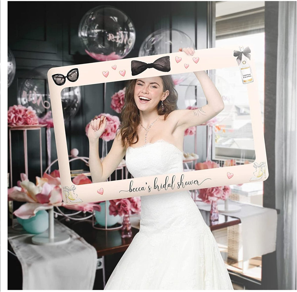 Personalized Chic Black and Pink Bridal Shower Photo Booth Frame - SpeedyOrders