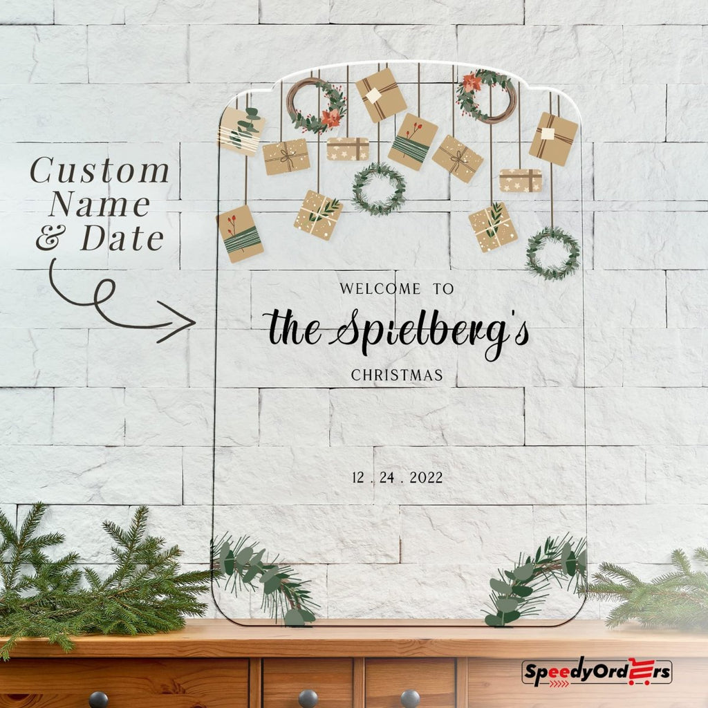 Personalized Christmas Wreaths And Gifts Welcome Sign - SpeedyOrders