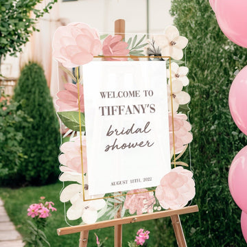 Personalized Floral Pink Bridal Shower Sign - SpeedyOrders