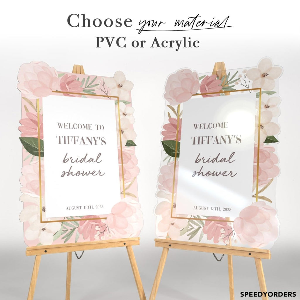 Personalized Floral Pink Bridal Shower Sign - SpeedyOrders