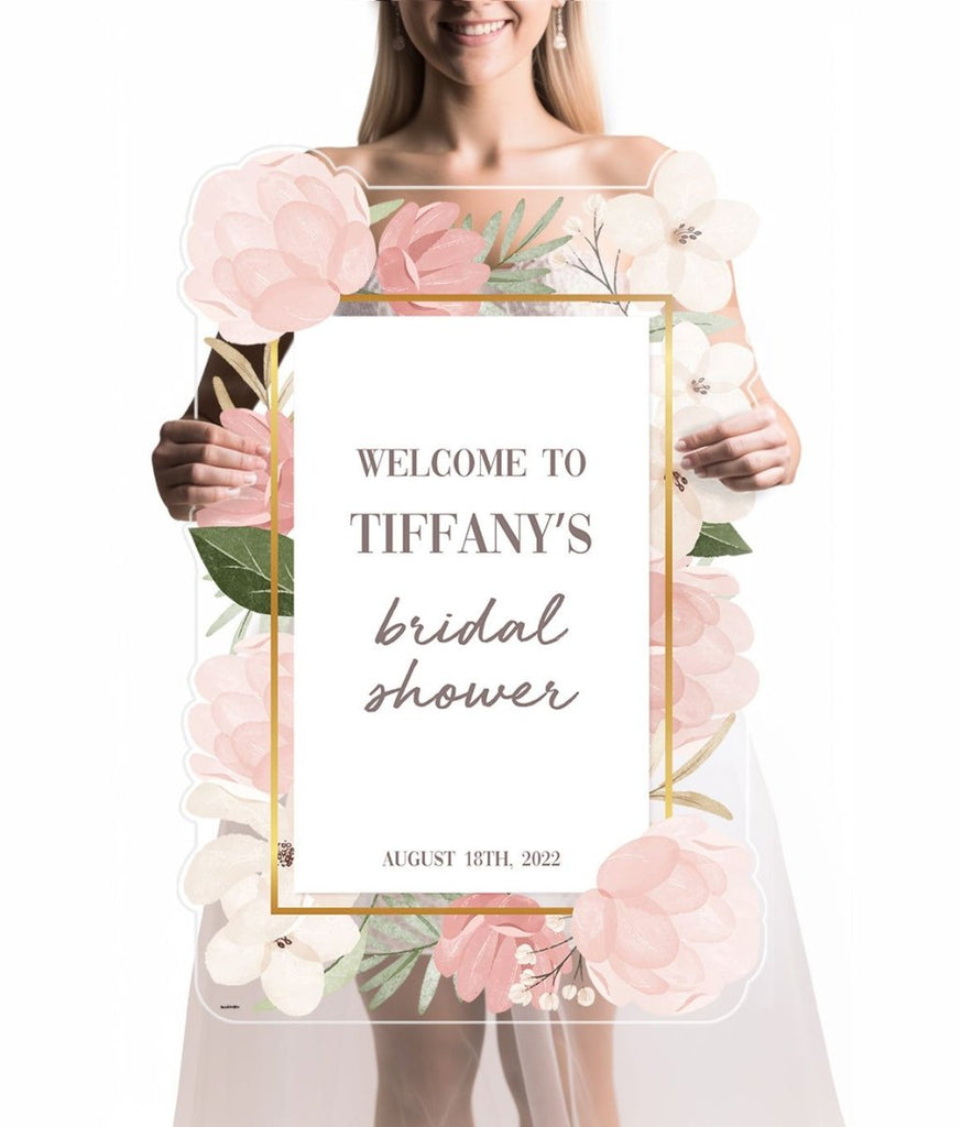 Personalized Floral Pink Bridal Shower Sign - SpeedyOrders