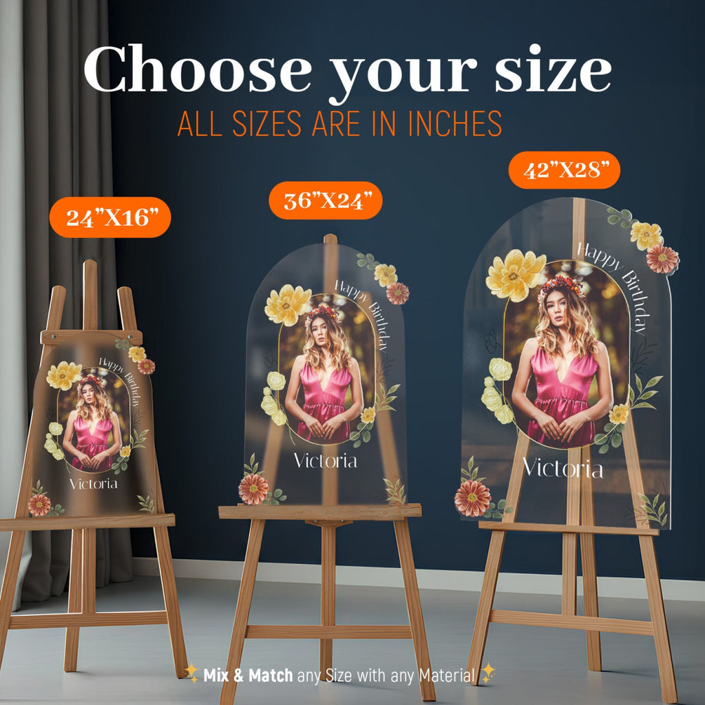 Personalized Floral Theme Photo Birthday Sign - SpeedyOrders