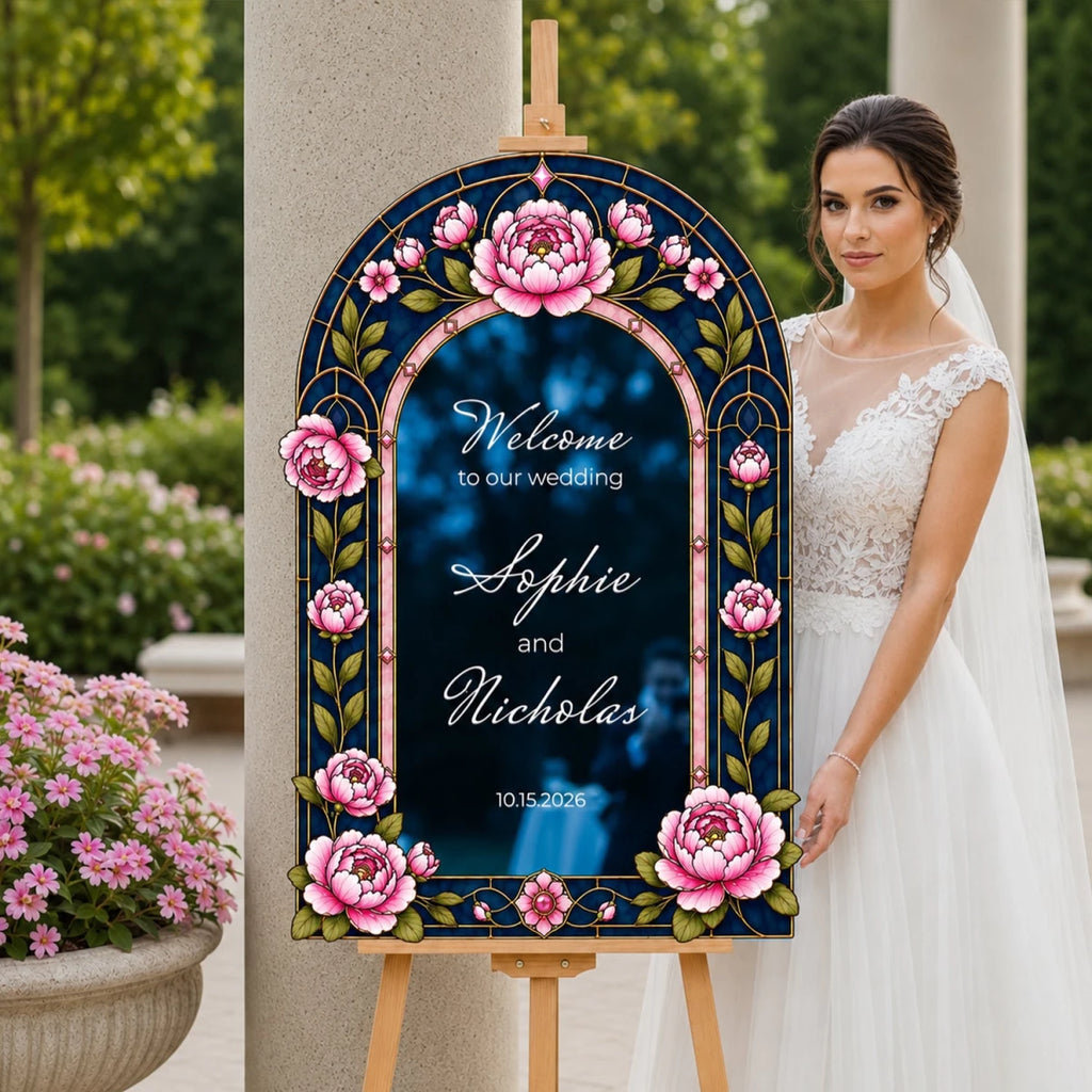 Folk Art Botanical Rose Wedding Welcome Sign | SpeedyOrders