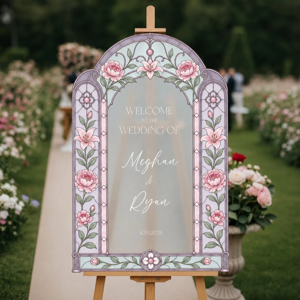 Folk Art Pink Rose Wedding Welcome Sign | SpeedyOrders
