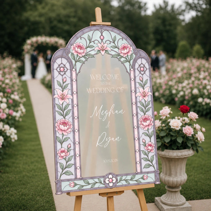 Folk Art Pink Rose Wedding Welcome Sign | SpeedyOrders